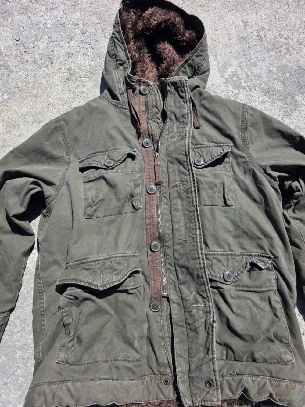 American Eagle Outfitters Jacket Mens XL Faux Fur Lined with Hood (Broken Zip)